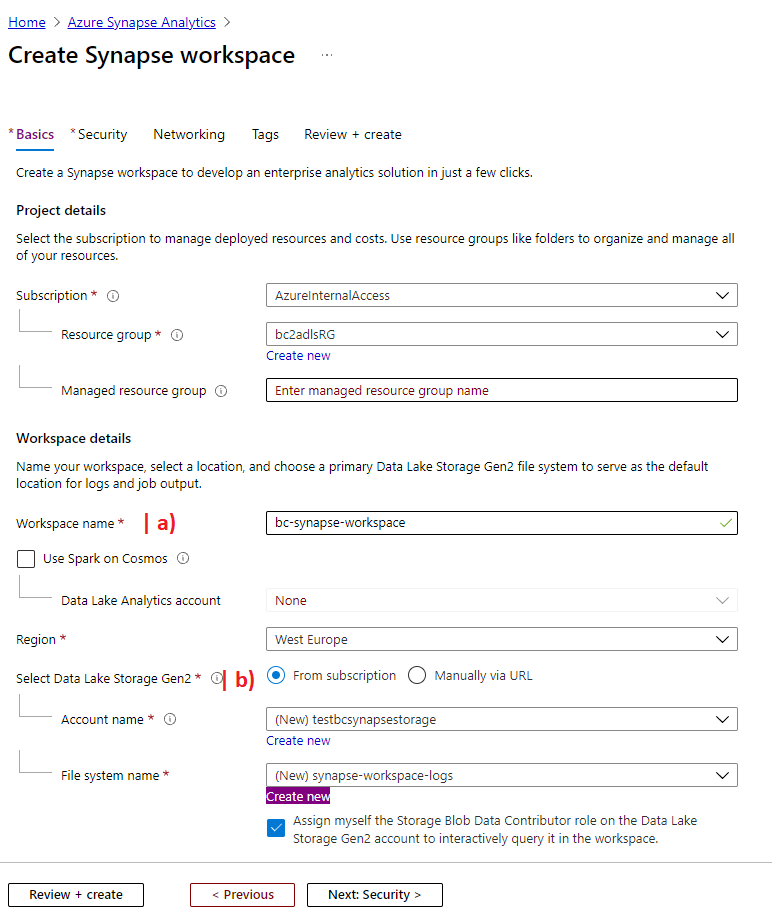 Create Azure Synapse workspace